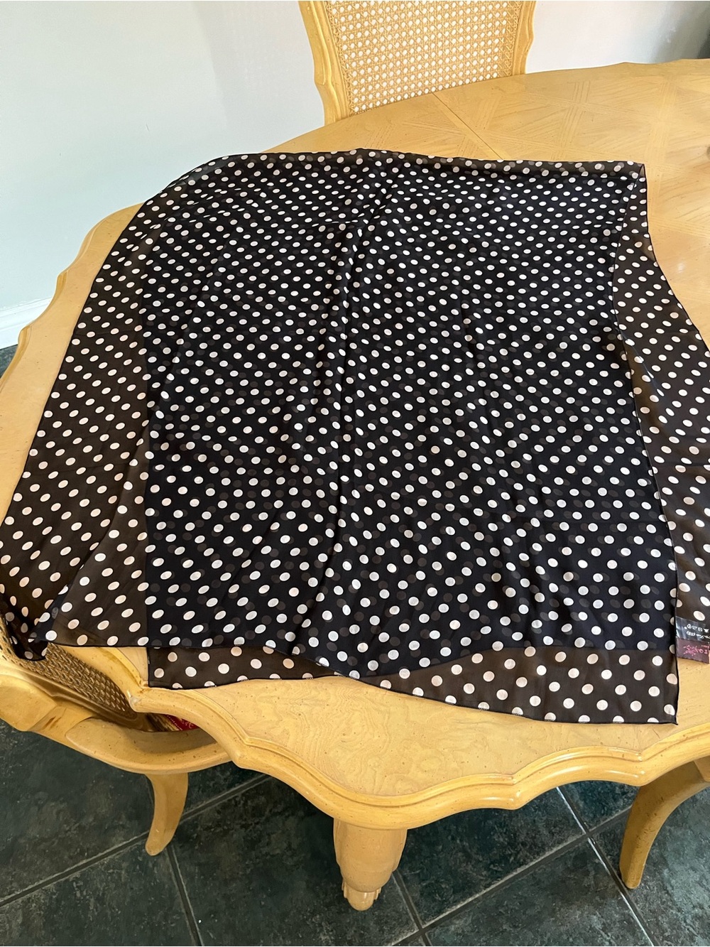 Black and White Malfroy (Made in France) Large Long Polka Dot Silk Chiffon Scarf
